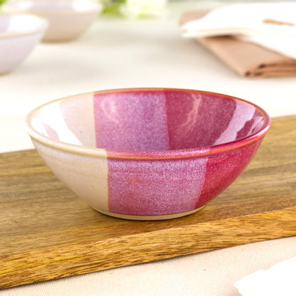 Crimson and White small handmade stoneware bowl on wooden board, a wheel-thrown ceramic bowl for tapas, desserts, condiments and stylish everyday dining