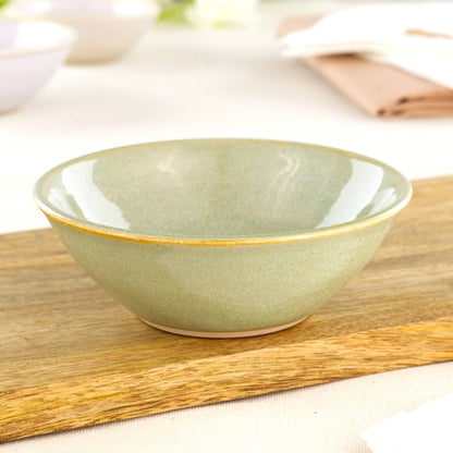 Pale Green ceramic dip bowl on wooden board, a handmade snack bowl for hummus, nuts and everyday table moments
